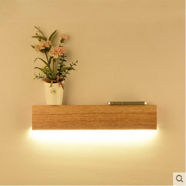 Eliana - Modern Oak Wood Shelf & Lamp