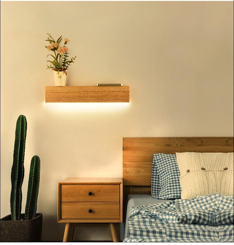 Eliana - Modern Oak Wood Shelf & Lamp