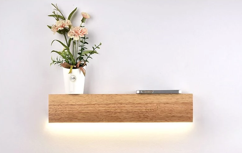 Eliana - Modern Oak Wood Shelf & Lamp