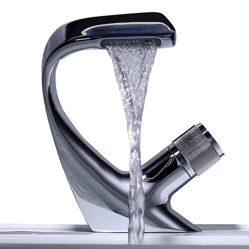 Annetta - Modern Chrome Solid-Brass Waterfall Bathroom Faucet