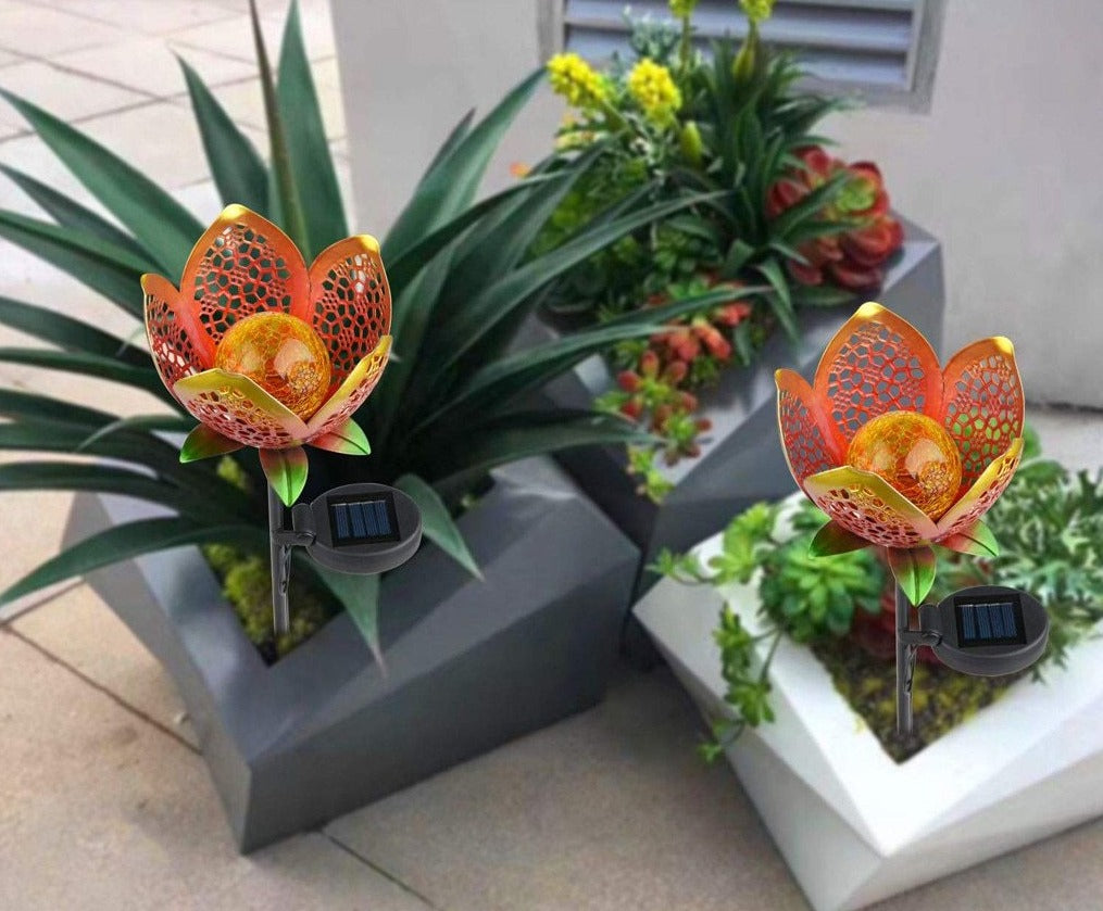 Solar Openwork Flower Garden Path Light