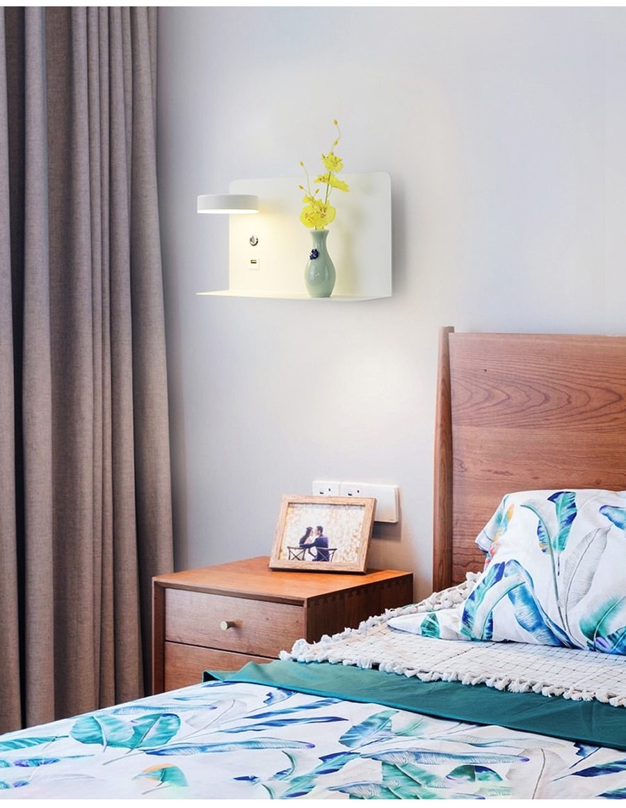 Rowan - LED Bedside Wall Lamp with USB Charger