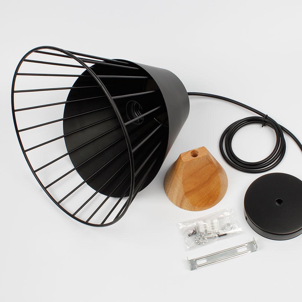 Wooden-Base Iron-Cage Nordic Hanging Lamp