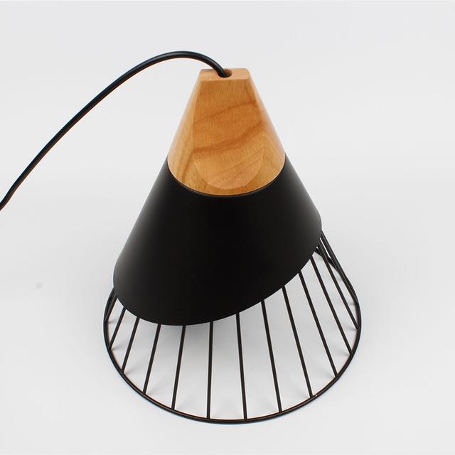 Wooden-Base Iron-Cage Nordic Hanging Lamp
