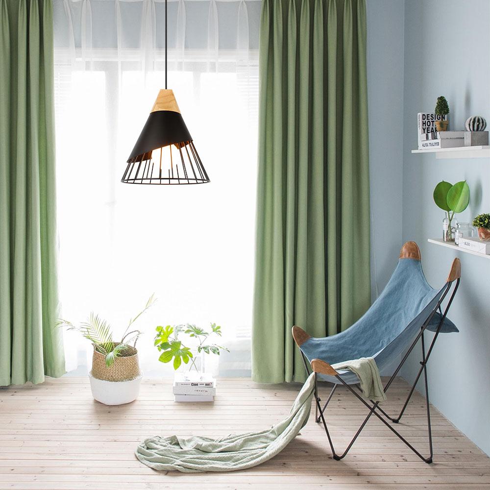 Wooden-Base Iron-Cage Nordic Hanging Lamp