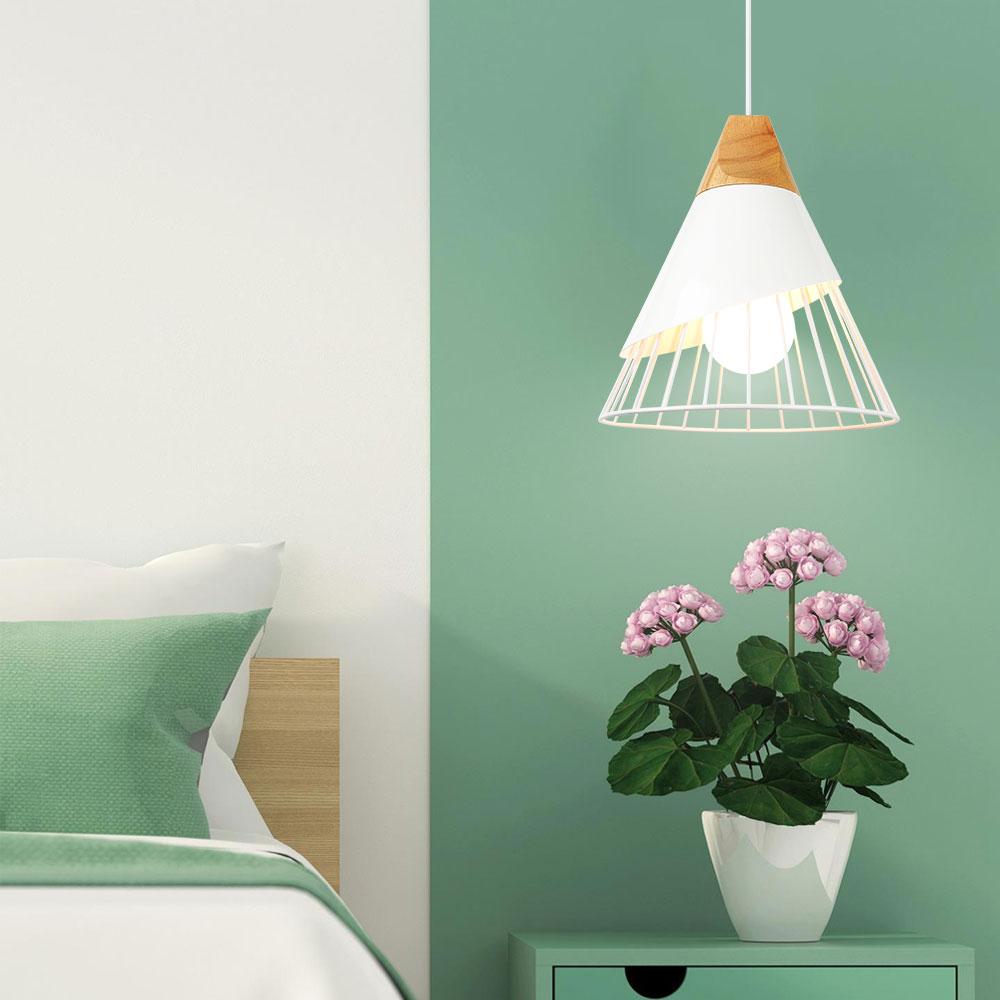 Wooden-Base Iron-Cage Nordic Hanging Lamp